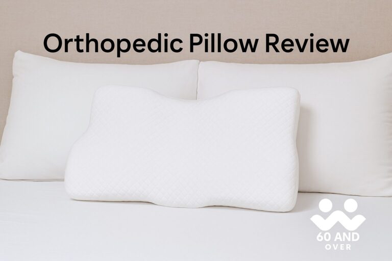 Blog List 6 Orthopedic cervical pillow displayed on a neatly made bed in a softly lit bedroom, featured in 60 And Over’s orthopedic pillow review