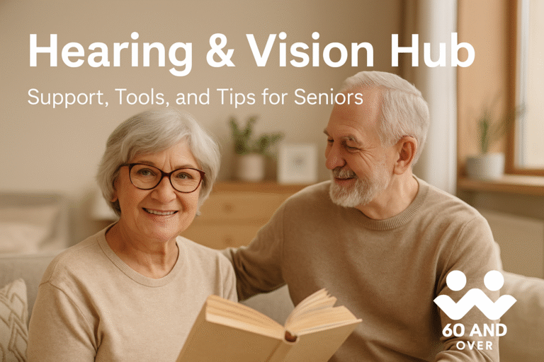 Blog List 13 Senior couple smiling together with glasses and hearing aid – Hearing & Vision Hub for seniors on 60AndOver.net