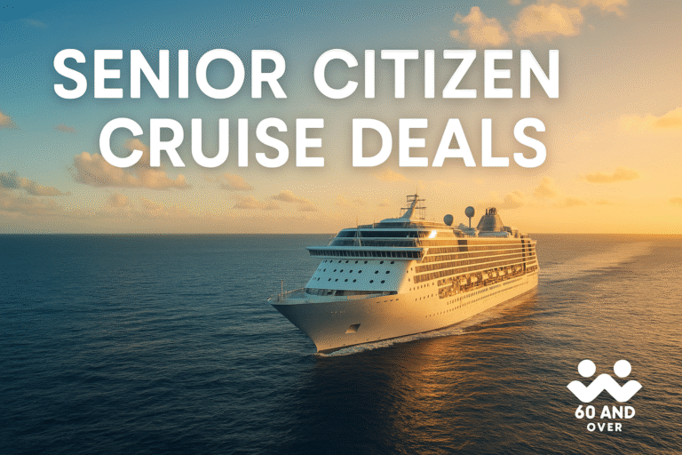 Blog List 12 Cruise ship sailing calmly at sunset with tropical coastline in the background — feature image for Senior Citizen Cruise Deals article on 60AndOver.net.