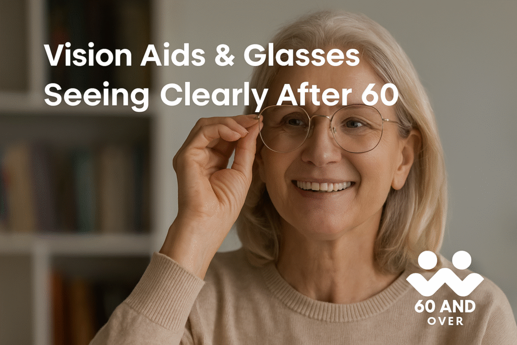 Vision Aids & Glasses: Seeing Clearly After 60 8 Senior woman adjusting her glasses in soft natural light, symbolizing clarity, confidence, and healthy vision after 60.