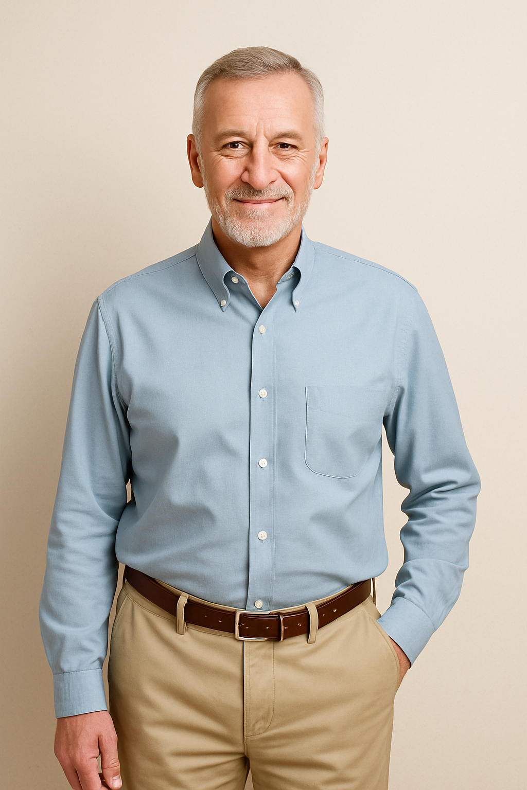 Smiling senior man in casual clothing representing confidence and reliable insurance guidance
