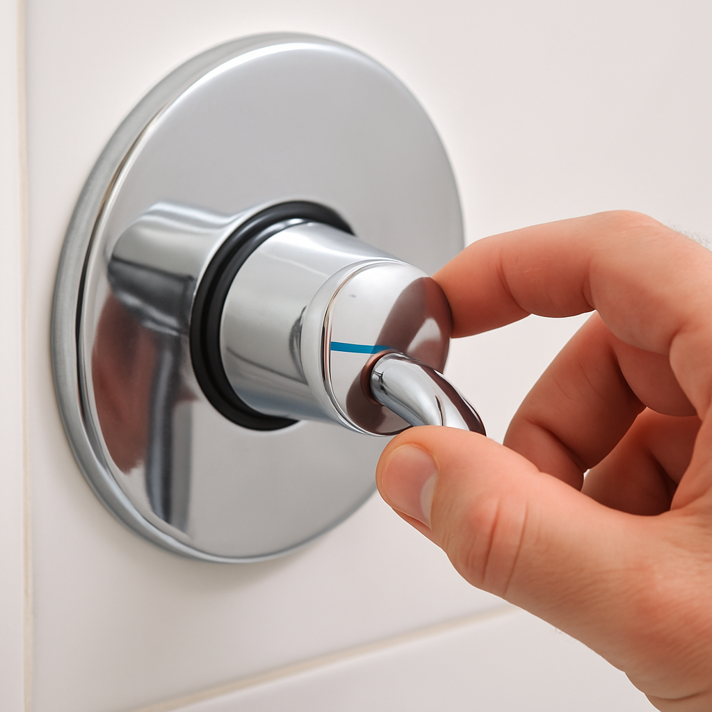 Bathroom Safety Tips for Seniors: Simple Upgrades That Prevent Falls and Improve Daily Confidence 29 Hand adjusting a shower faucet to a safe water temperature to help seniors prevent burns.