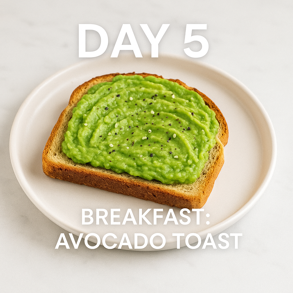 Low-Sodium Meal Plan for Heart Health After 60 15 Day 5 of the 7 day low sodium meal plan. Breakfast: Avocado Toast