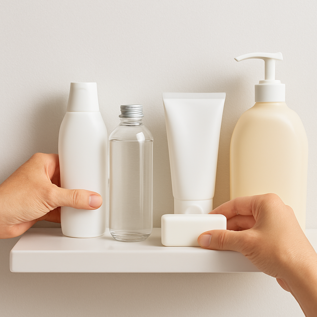 Bathroom Safety Tips for Seniors: Simple Upgrades That Prevent Falls and Improve Daily Confidence 38 Hands arranging toiletries on a bathroom shelf to keep items at a comfortable, easy-to-reach height for seniors.