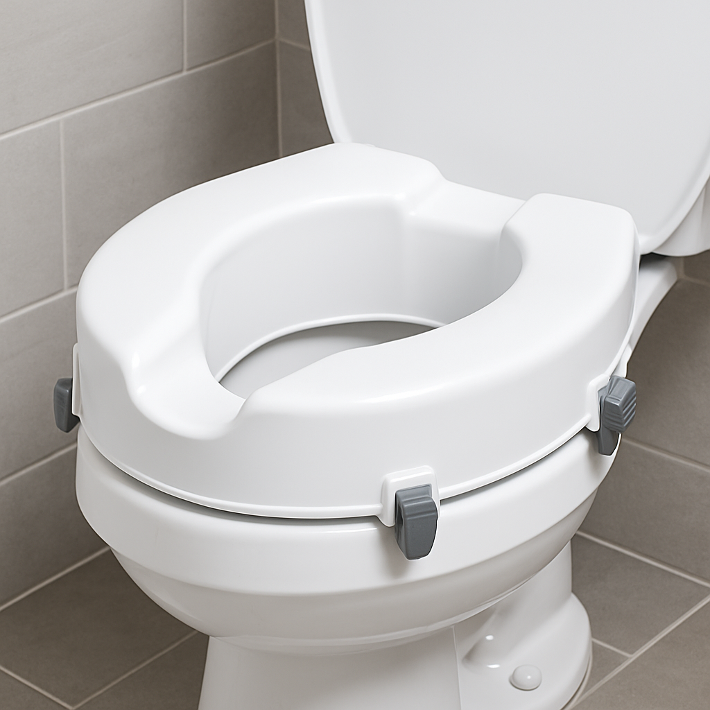 Bathroom Safety Tips for Seniors: Simple Upgrades That Prevent Falls and Improve Daily Confidence 34 Raised toilet seat with secure side clamps designed to help seniors sit and stand safely.