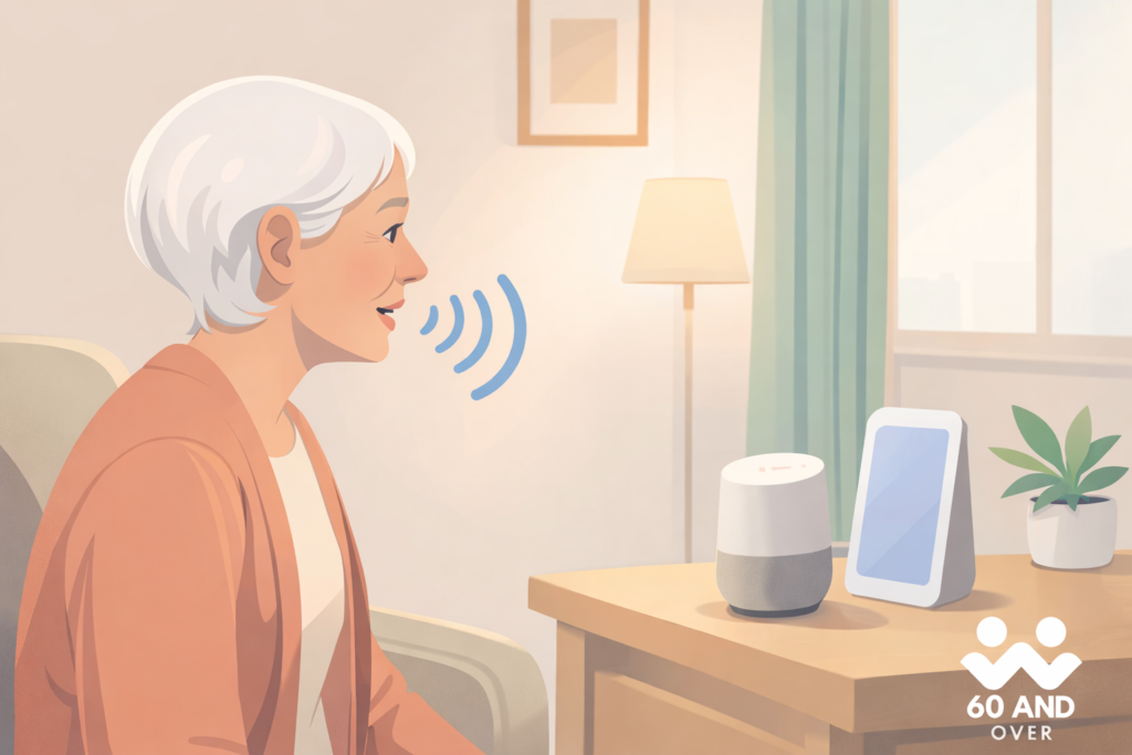 How Google Assistant Can Help Older Adults at Home 2 Older adult using Google Assistant at home with voice commands for daily assistance