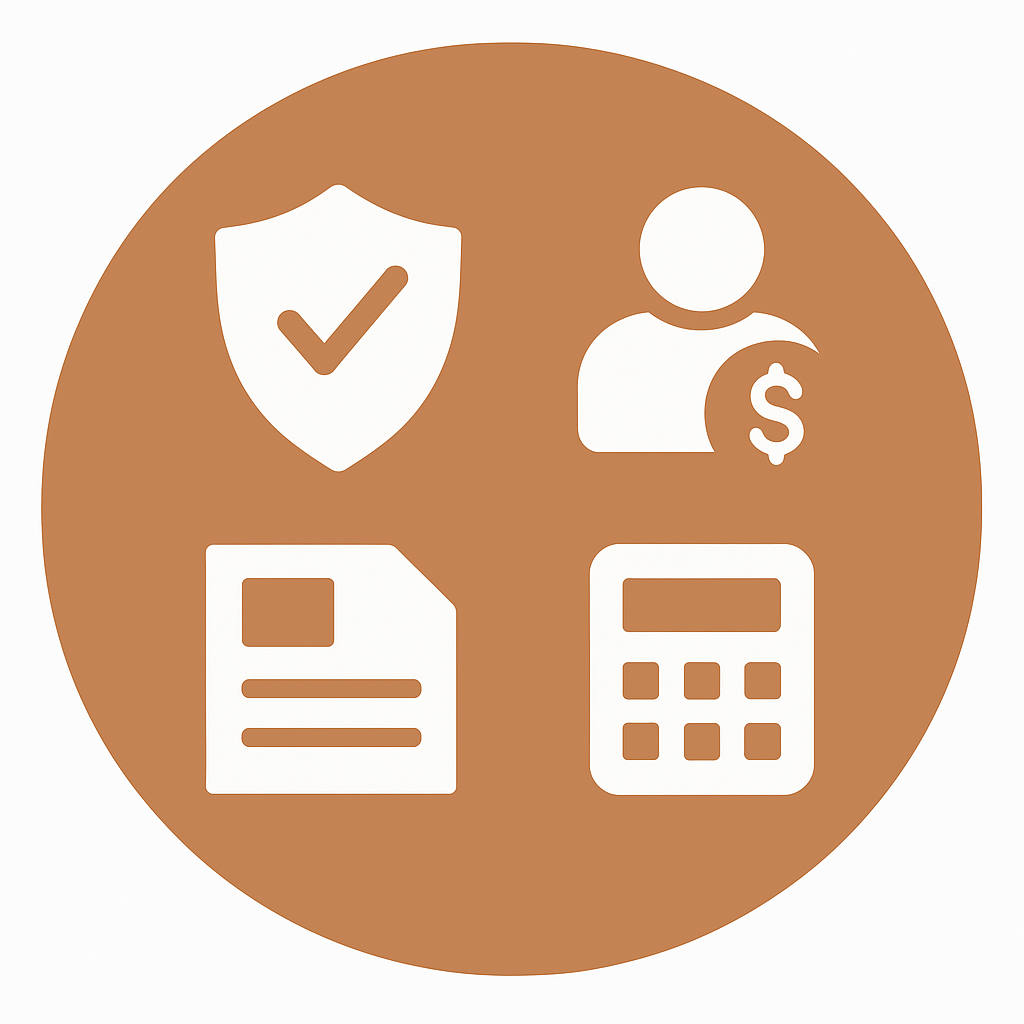 Best Life Insurance for Seniors (60+) – A Clear, Honest Guide to Choosing the Right Policy 3 Simple insurance-themed icons including a shield, calculator, document, and person with a dollar sign, representing life insurance options for seniors.