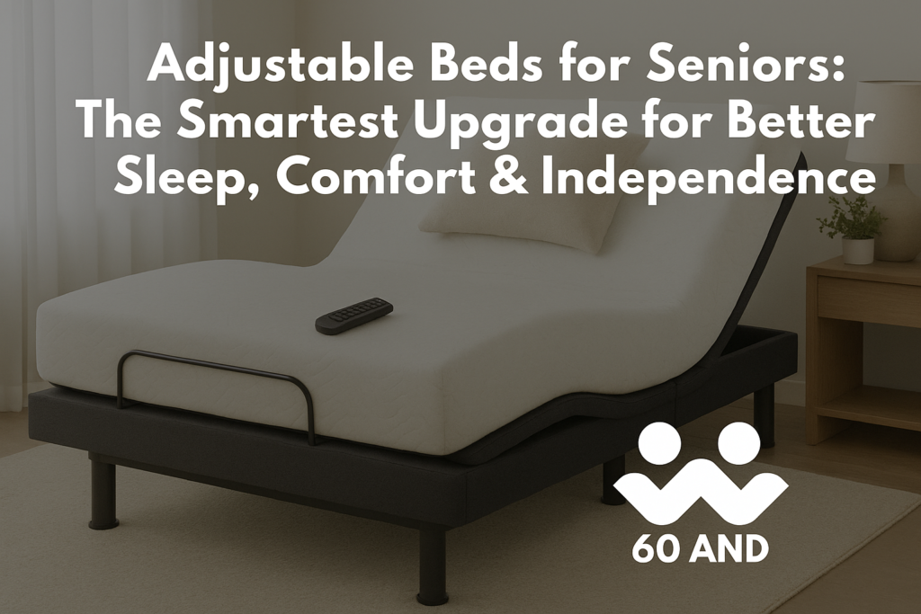 Adjustable bed with elevated head and foot sections in a calm, senior-friendly bedroom