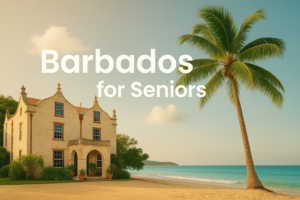 Managing Arthritis Pain Naturally 7 Barbados for Seniors hero image showing a calm beach, historic Barbadian architecture, and a palm tree, representing senior-friendly travel to Barbados.