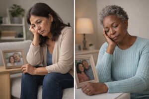 Widowed women reflecting after the loss of a spouse