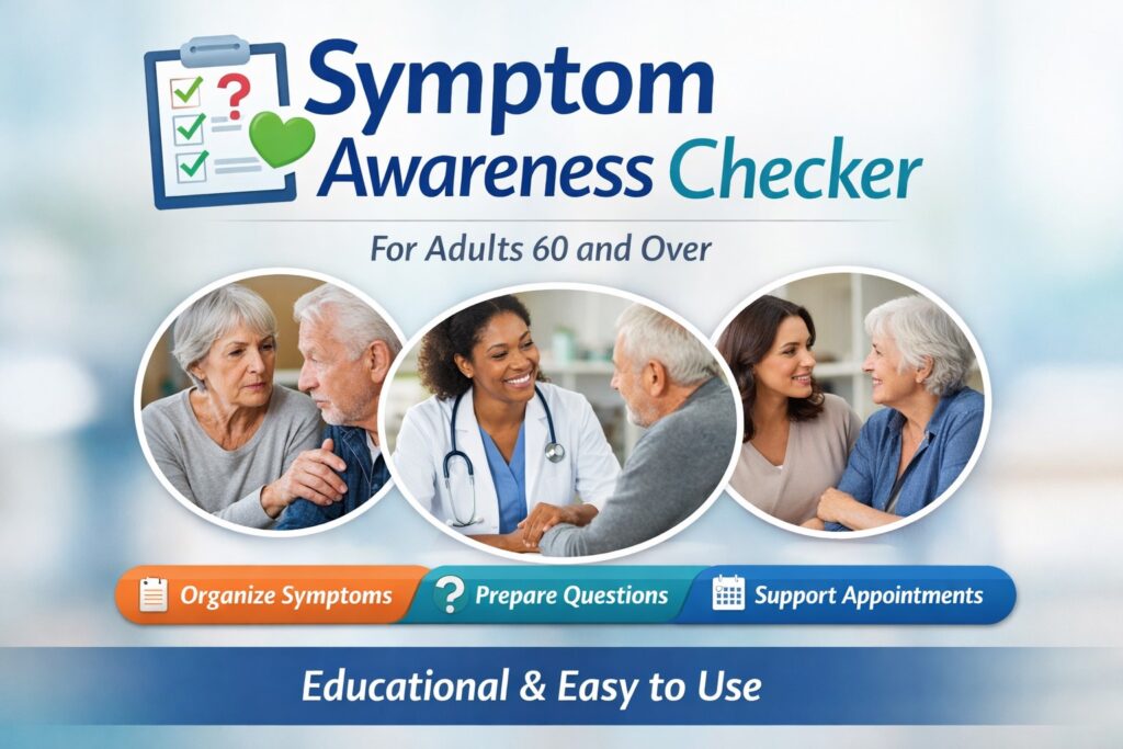 Symptom awareness checker tool designed to help adults over 60 organize symptoms before a healthcare appointment