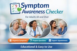 Symptom awareness checker tool designed to help adults over 60 organize symptoms before a healthcare appointment