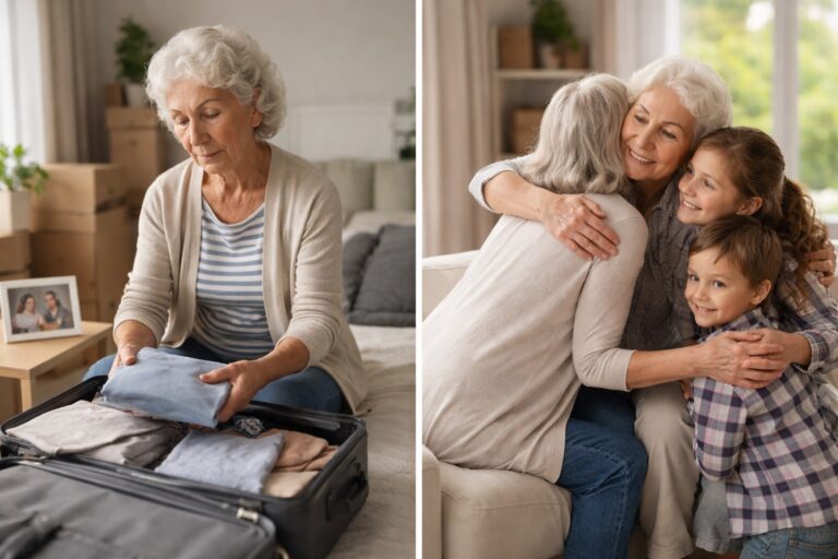 Senior woman preparing to move closer to family after loss