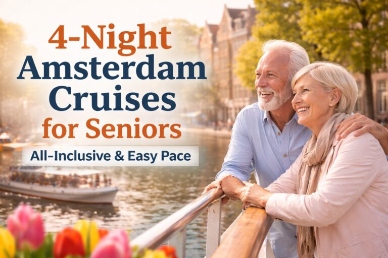 Older couple enjoying a relaxed river cruise in Amsterdam, representing short senior-friendly cruise options