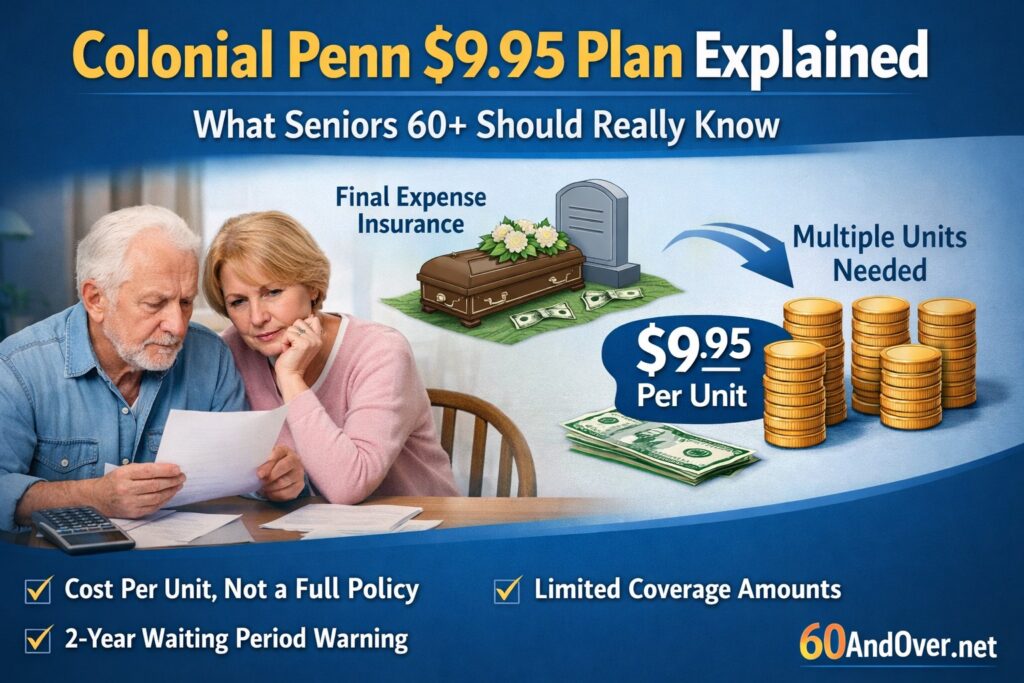 Colonial Penn $9.95 Plan Explained: What Seniors Should Really Know 2 Older couple reviewing paperwork while learning how the Colonial Penn $9.95 life insurance plan works for seniors
