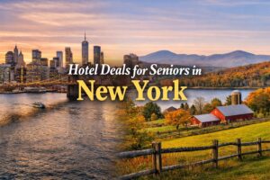 10 Must-have Apps for Seniors to Simplify Daily Life 6 Hotel deals for seniors in New York showing New York City skyline and peaceful upstate countryside