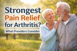 Older couple walking together outdoors, representing safe and balanced arthritis pain relief for older adults