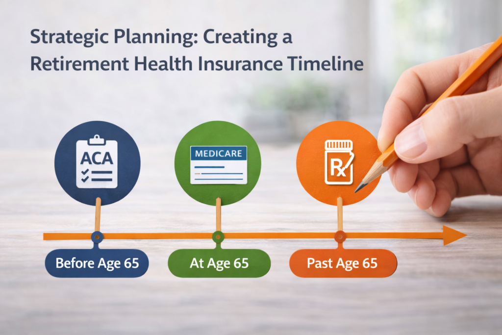 Strategic planning timeline for retirement health insurance before and after Medicare at age 65