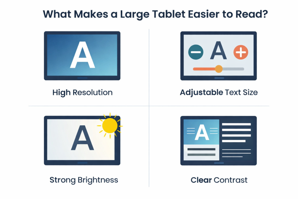 IInfographic showing features that improve tablet readability for seniors