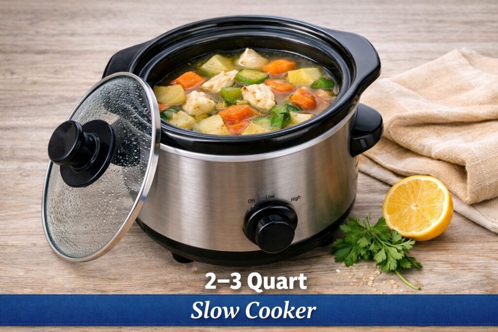 Crockpot Meals for Seniors Living Alone 3 2–3 quart slow cooker with chicken vegetable soup for single serving meals