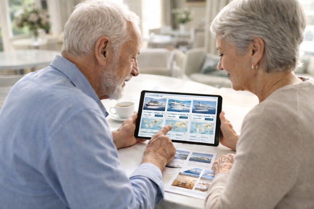 Seniors Comparing World Cruise Options Online